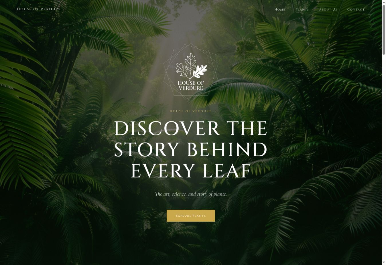 House of Verdure website homepage with botanical imagery and editorial typography